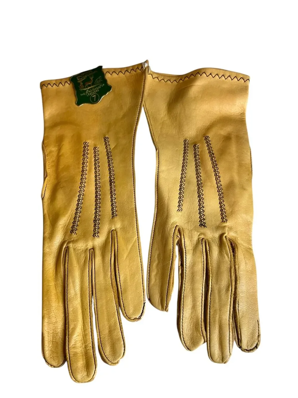 Vintage Genuine Deerskin Ladies Leather Gloves Contrast Stitch